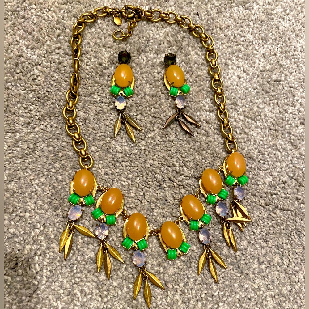 Jcrew multi color costume necklace and earrings set